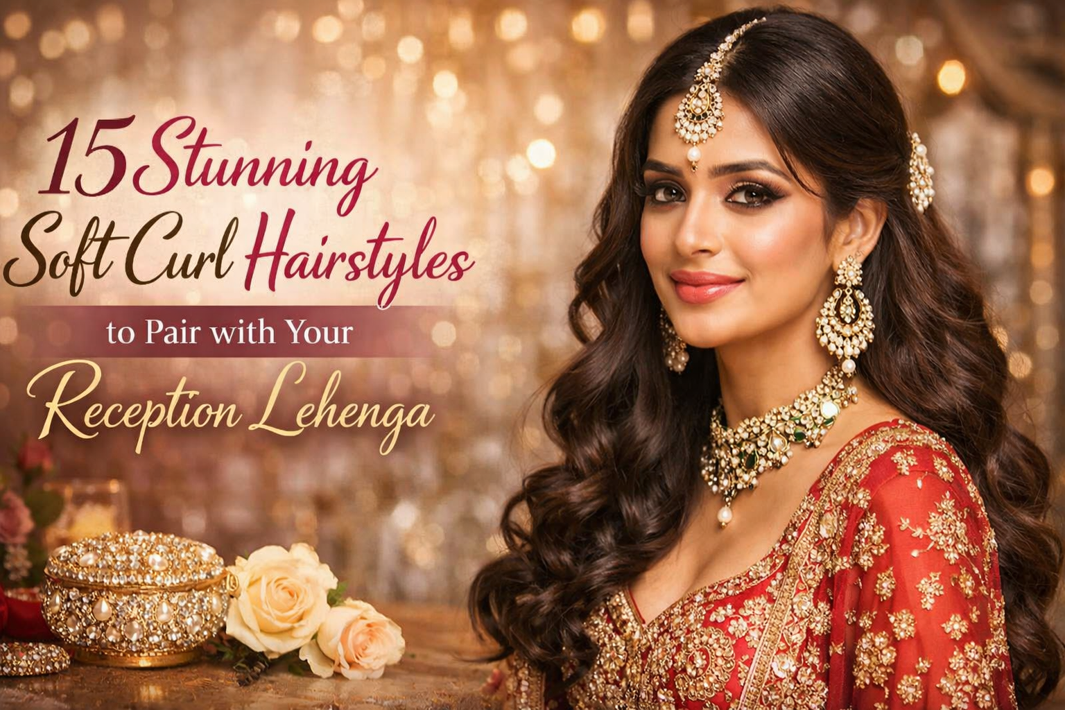 Soft Curls with Lehenga for Reception Look